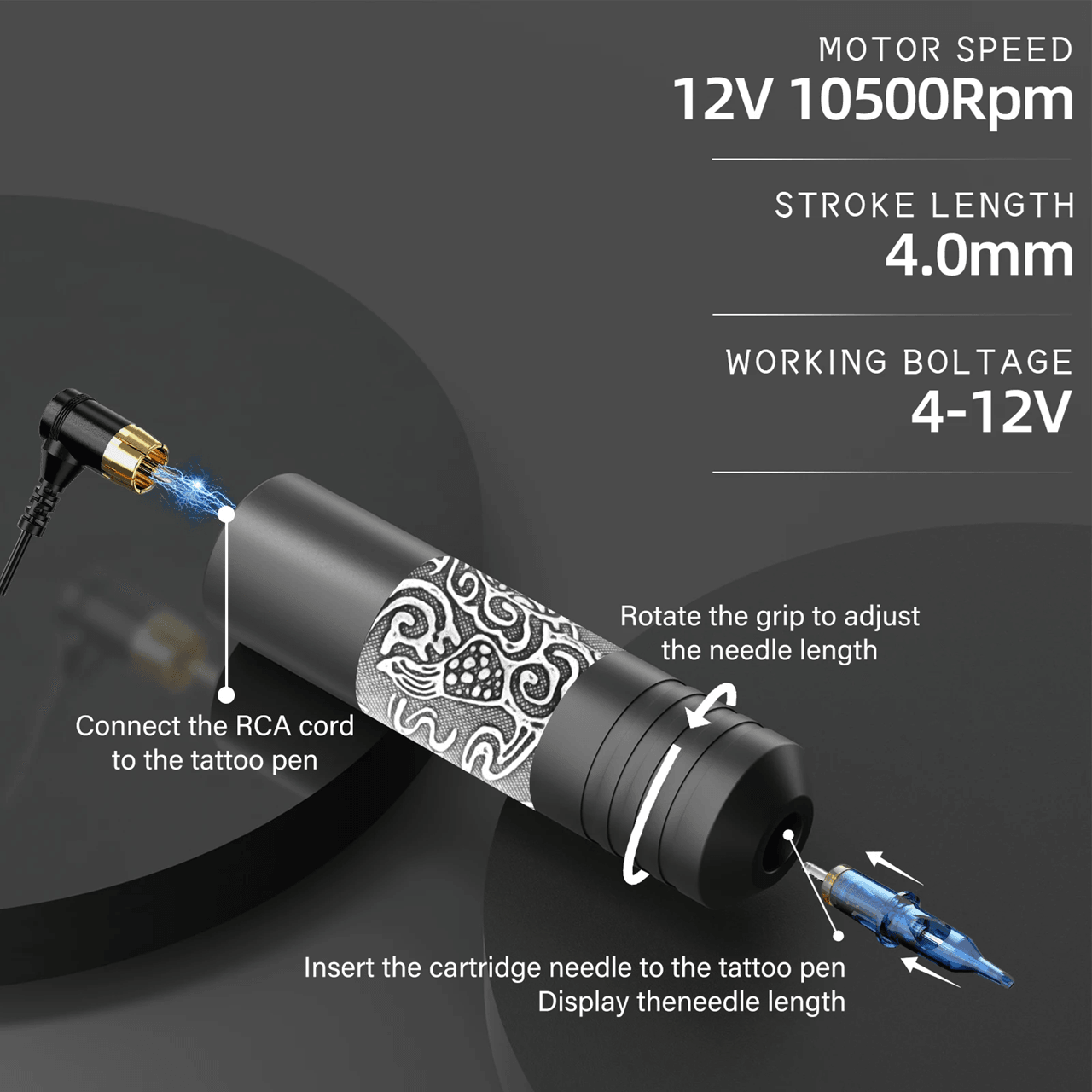 Poseidon Wireless Tattoo Pen Kit Professional Rotary Tattoo Machine Kit for Permanent Makeup and Body Art