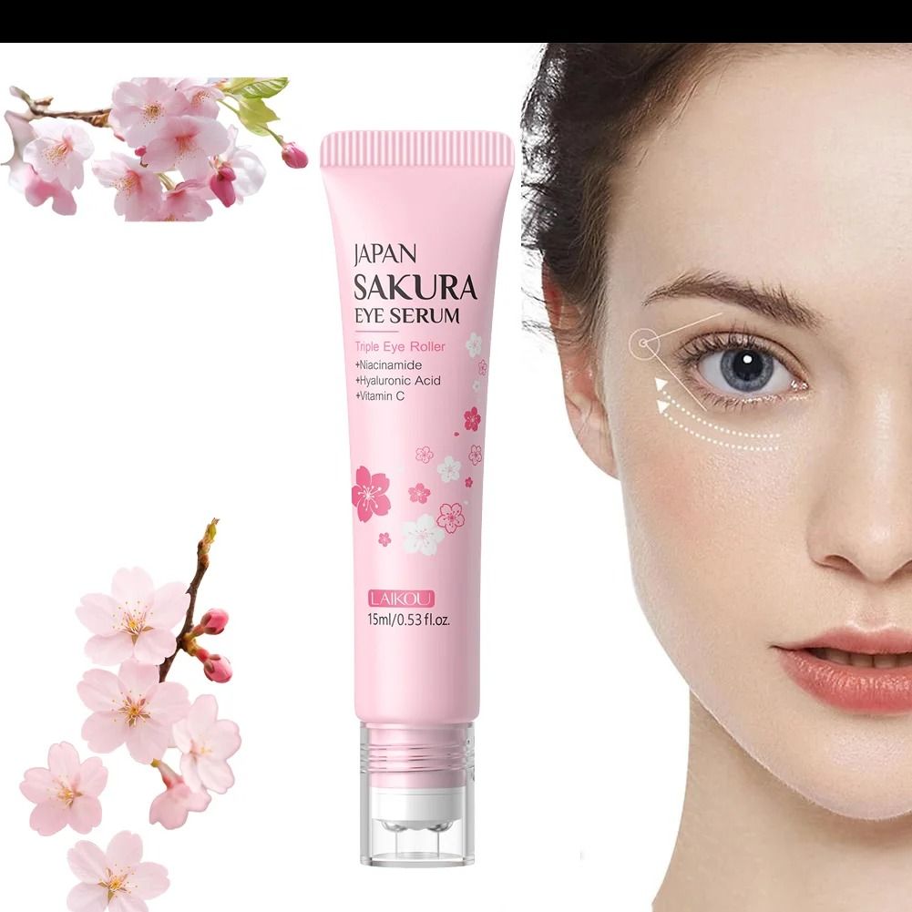 LAIKOU Sakura Hyaluronic Acid Eye Serum Roller for Dark Circles and Puffiness
