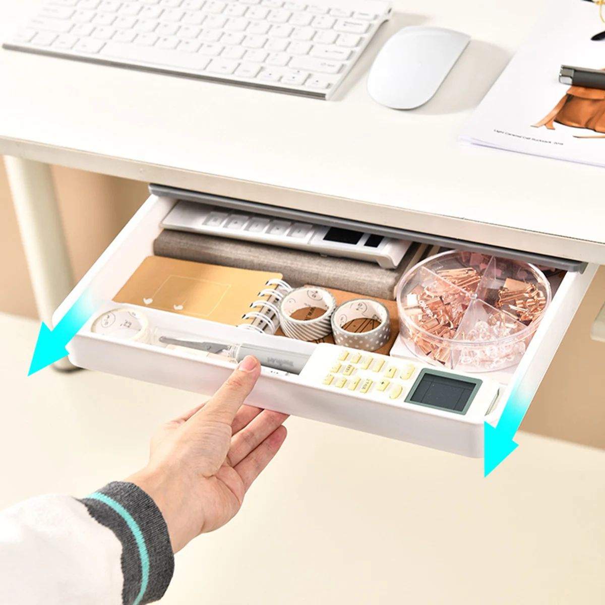 Ultimate Under Desk Drawer Organizer - Large Capacity Hidden Storage Box & Self-Adhesive Pencil Tray for Office & Home