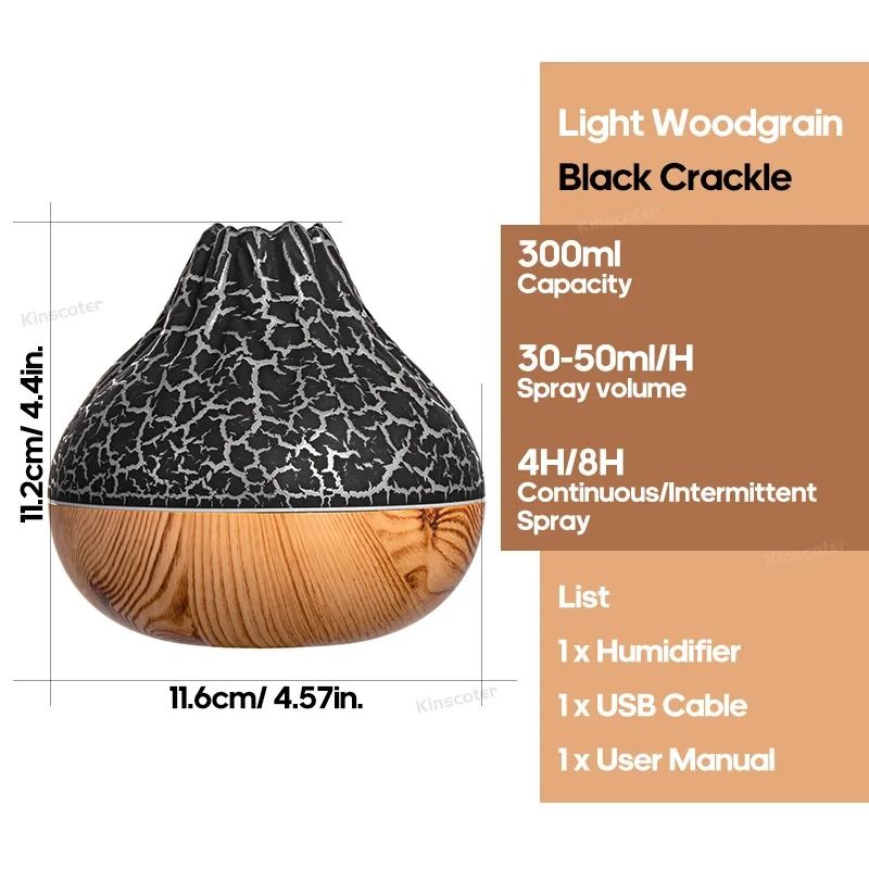 300ml Volcano Air Humidifier with LED Night Light USB Mist Diffuser
