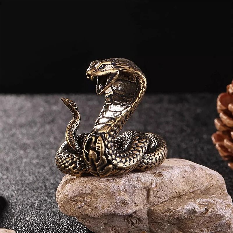 Pure Copper Mini Snake Statue – Antique Bronze Desktop Ornament & Zen Interior Decor Figurine