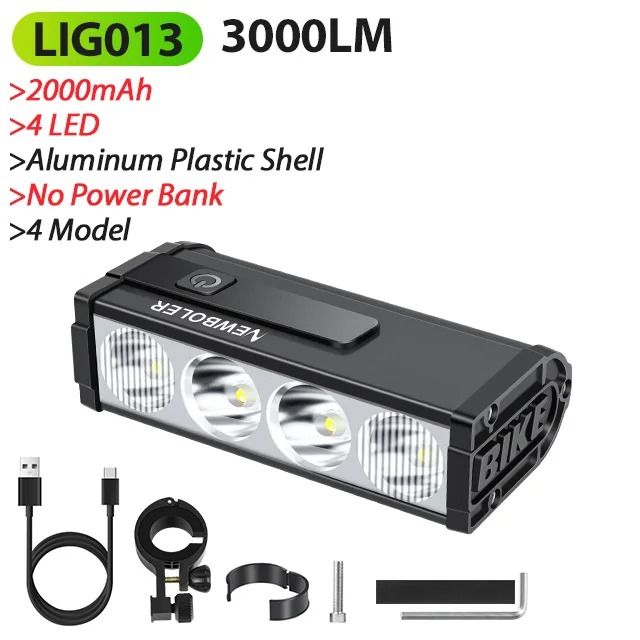 10000 mAh Bicycle Light 17 LED Front Double Bracket Power Bank