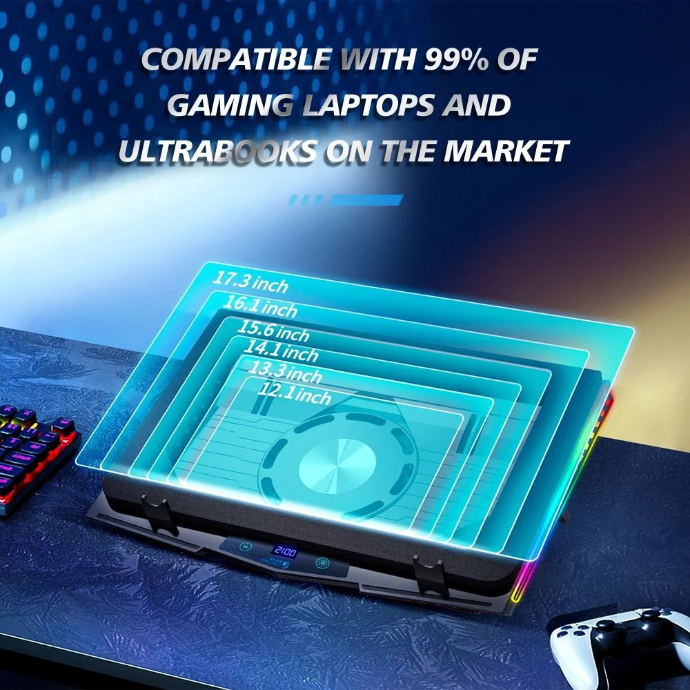 COOLCOLD RGB Laptop Cooling Pad Air Compression Laptop Cooler Stand Ultra Quiet Adjustable Cooling Pad
