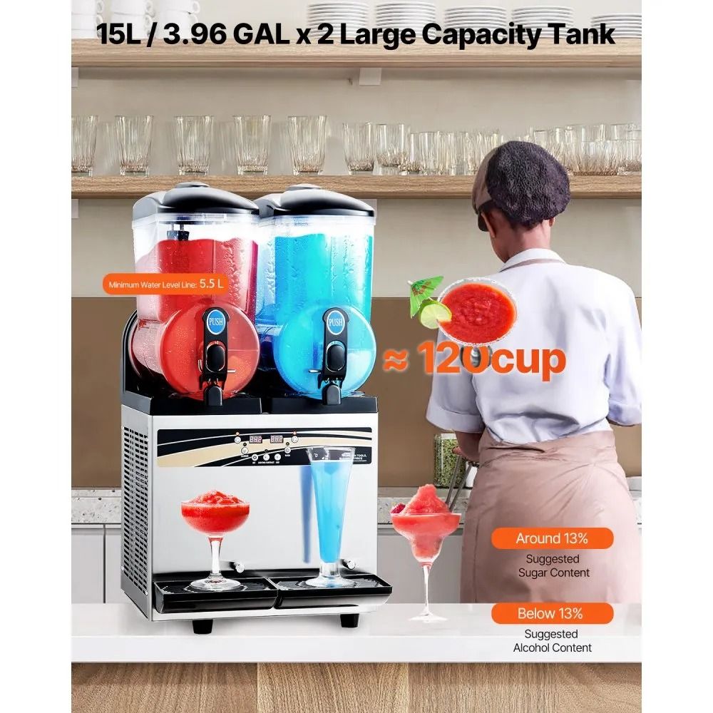 Slushie Maker, Commercial Frozen Drink Machine, Double Tank Slushy Maker, Stainless Steel Margarita Smoothie Machine
