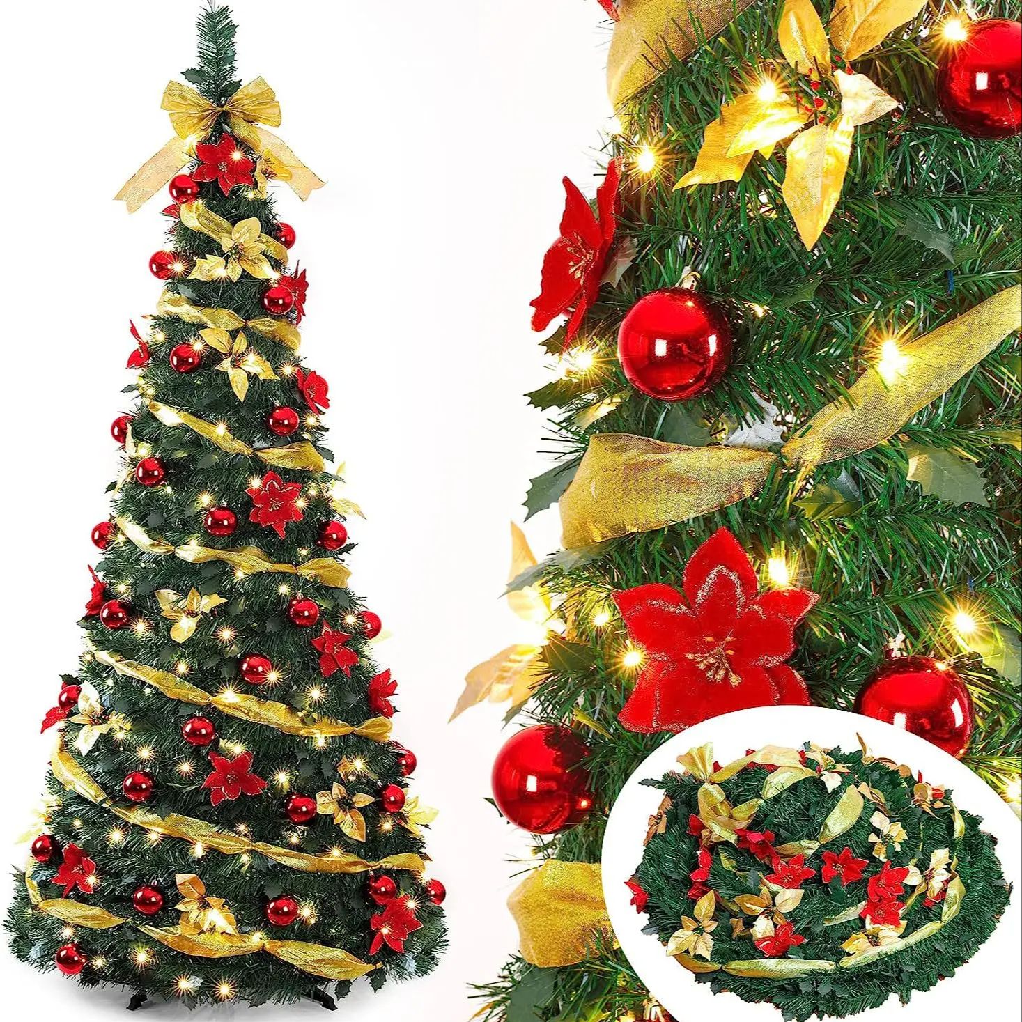 Foldable Pre Decorated Christmas Tree, Pop-Up Festive Portable Christmas Tree, Decoration Home Decor
