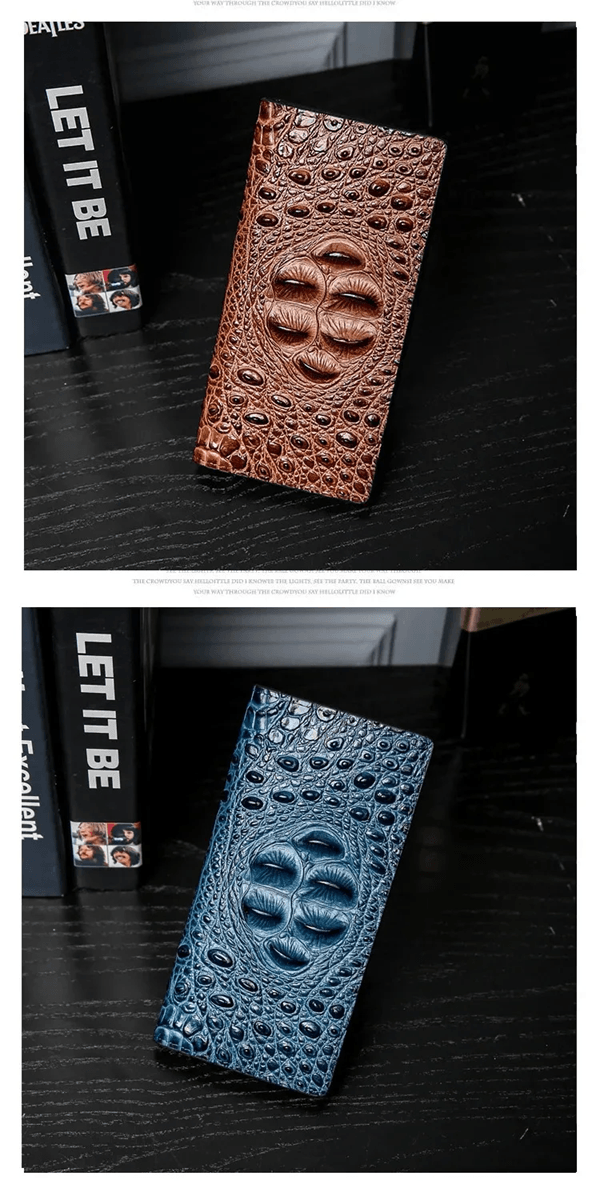Mens Slim Leather Wallet with Crocodile Texture Business Card Holder