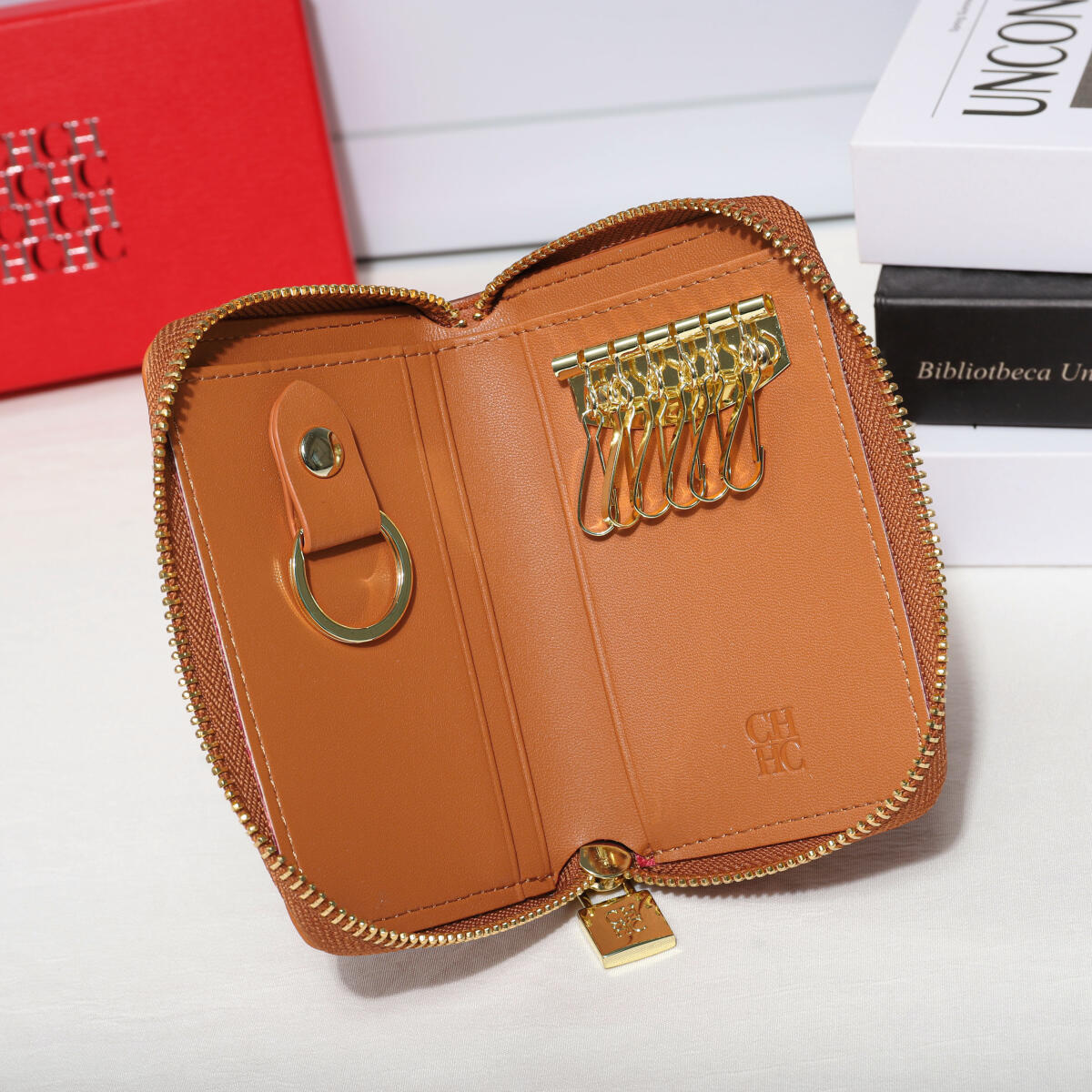 Womens Premium PU Leather Zipper Wallet Stylish Solid Color Embossed Logo Purse