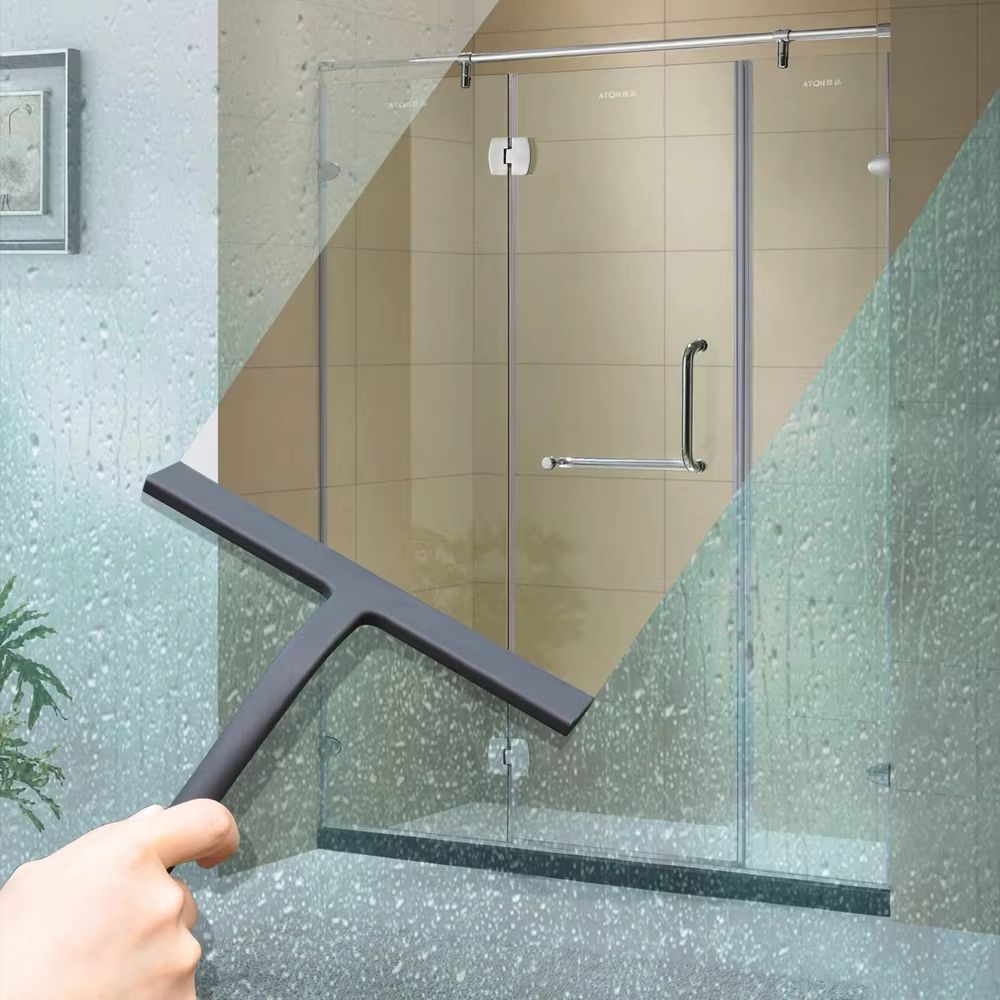Matte Black Shower Squeegee - Silicone Streak-Free Glass and Window Cleaner