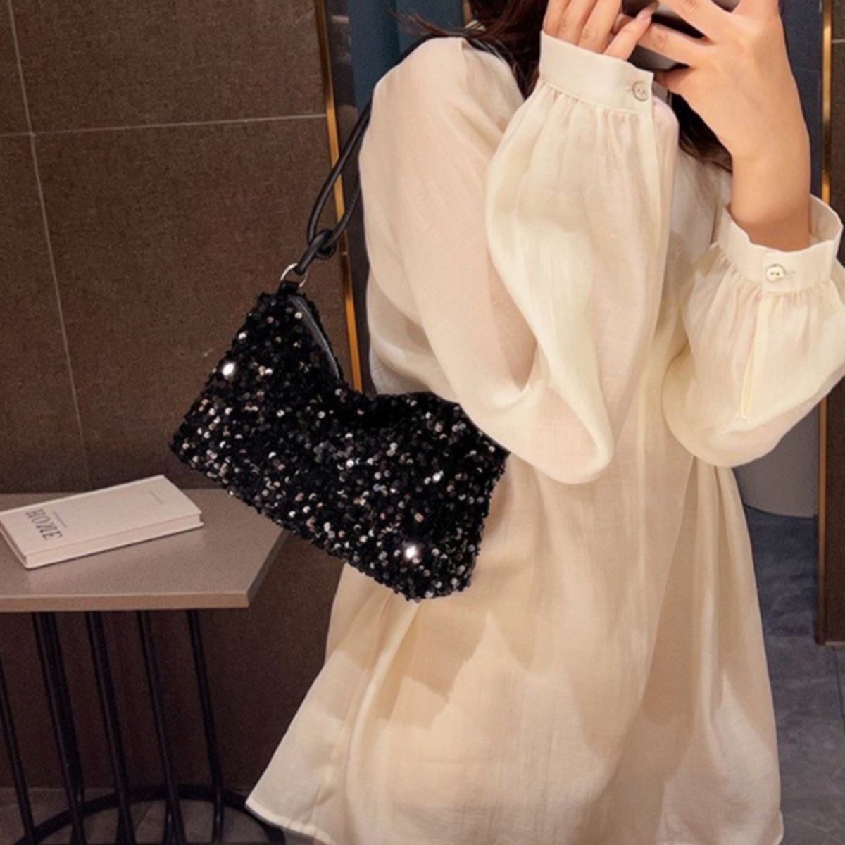 Casual Chic Design Black Spice Glitter Underarm Bag, Stylish Crossbody Shoulder Bag