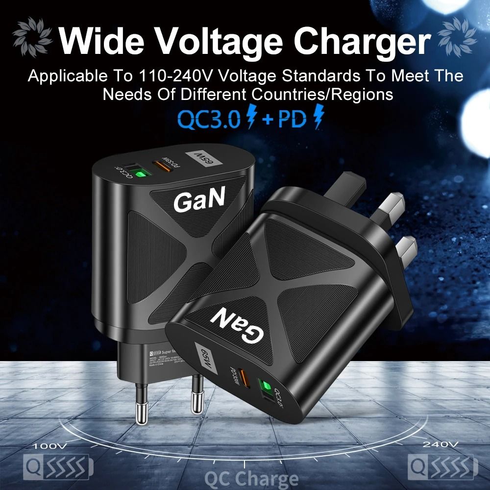 65W GaN High-Fidelity USB-C and Quick Charge 3.0 Fast Charging Power Hub