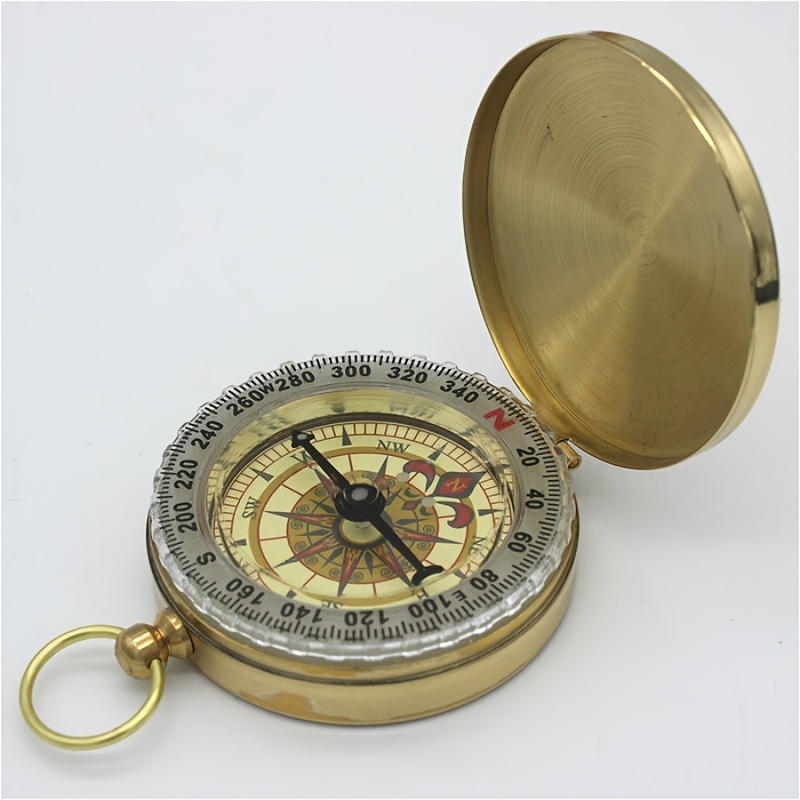 Pure Copper Compass Pocket Watch Luminous Retro Flip Outdoor Navigation Compass