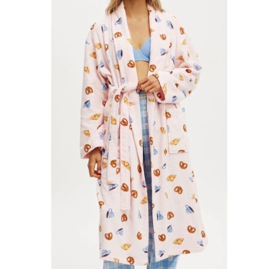 Comfort Womens Towel Robe Lace Up Printed Classic Spa Bathrobe