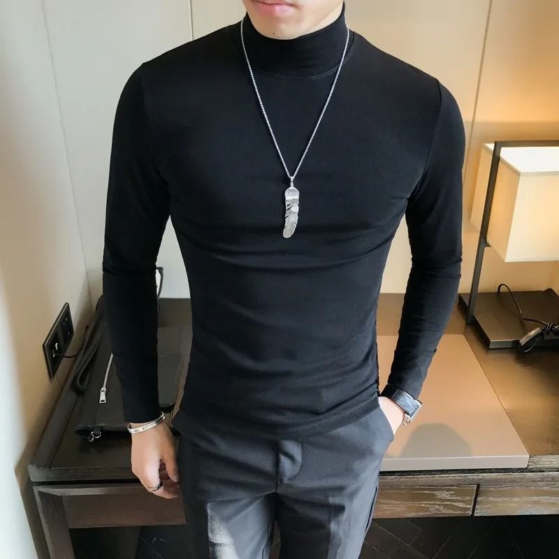 Mens Slim Fit Turtleneck Shirt Long Sleeve Stretch Base Layer Pullover