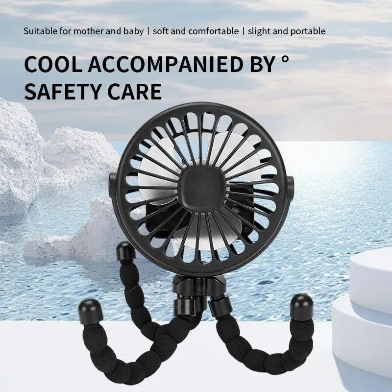 FlexiCool Octopus Stroller Fan – Portable USB Mini Fan with Phone Holder & Flexible Tripod Grip