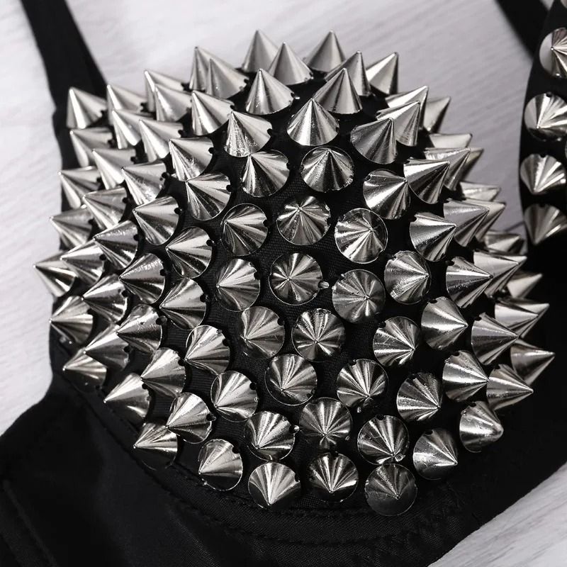 Womens Studded Wireless Bra Steampunk Party Top Lingerie