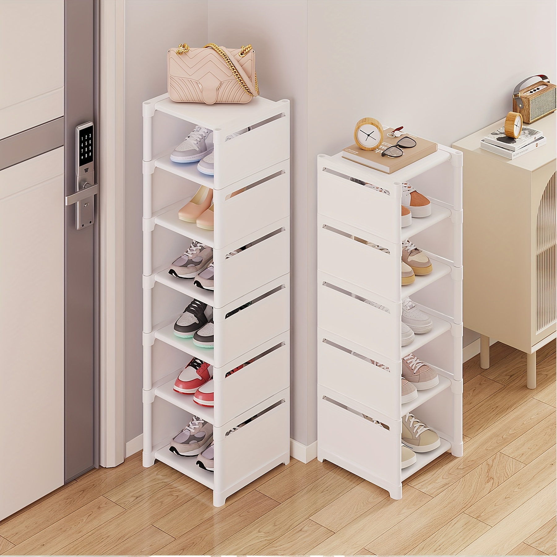 Multi-Tier Metal Frame Shoe Rack Space Saving for Sneakers Sandals Entryway Easy Assembly Fabric Shelves Holiday Storage