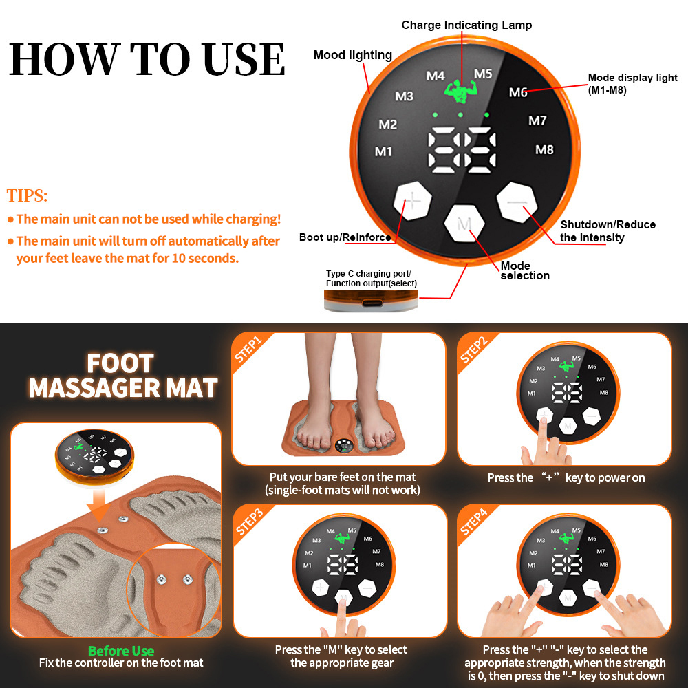 Remote 3D Foot Massage Pad, Slim Legs, Improve Blood Circulation, Relax Muscles, Foot Massager