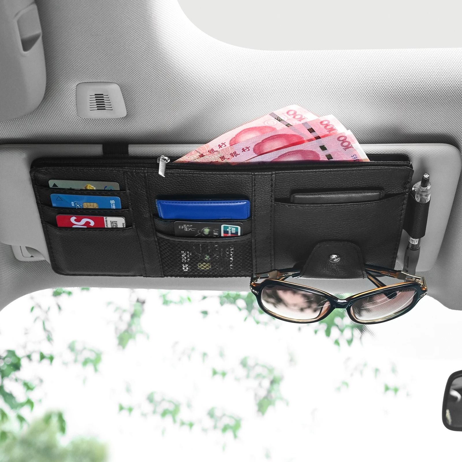 Universal Leatherette Sun Visor Organizer – Multi-Function Travel Storage Hub