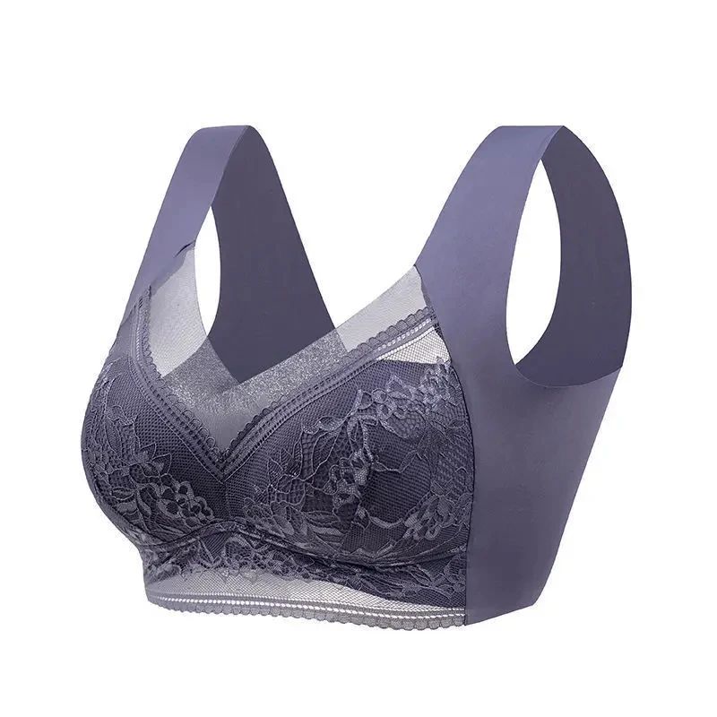 Womens Seamless Ice Silk Push Up Lace Wireless Bra