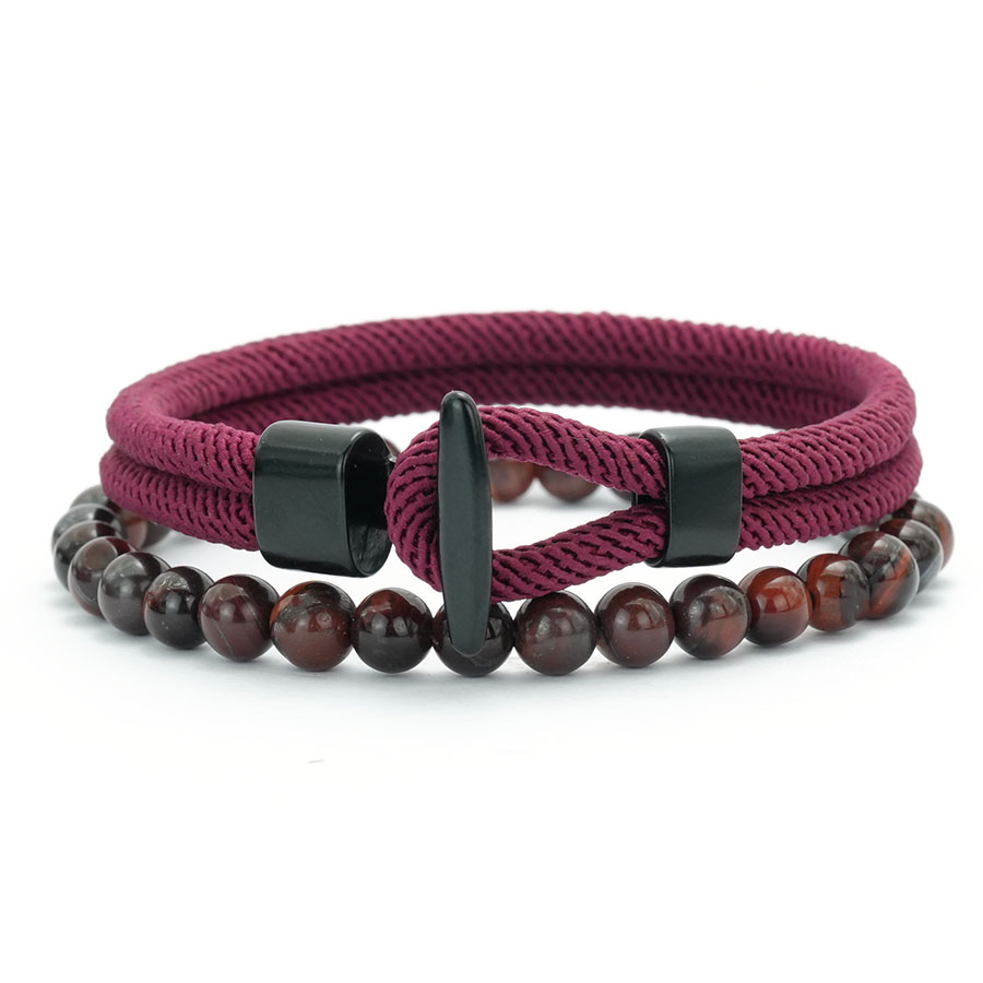 Men Nautical Rope Bracelet with Natural Malachite Beads Handmade Hook Clasp