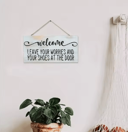Wooden Welcome Please Remove Your Shoes Sign – Rustic Entryway Hanging Wall Plaque for Home & Front Door Decor