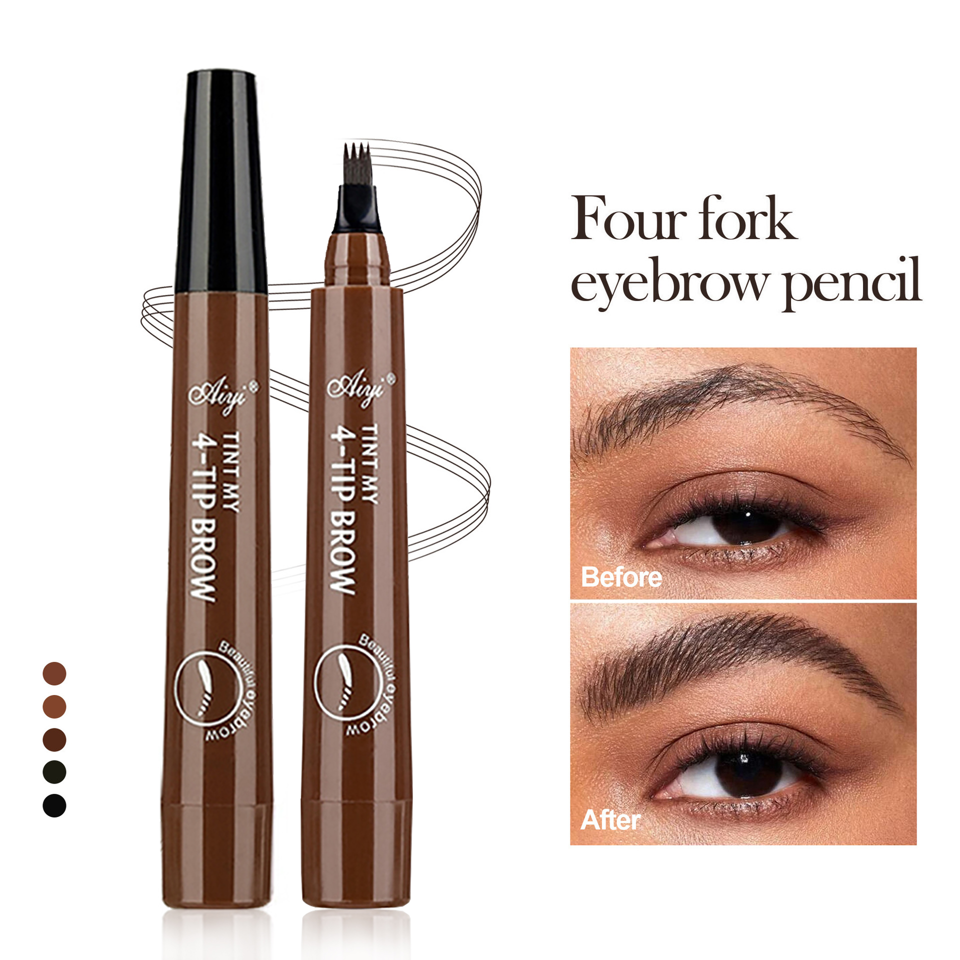 Water-resistant four-end eyebrow pencil, non-smudged, long-lasting