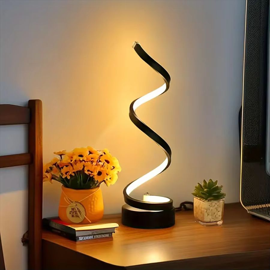 Modern Spiral LED Table Lamp with USB – Adjustable Brightness Warm White Light for Bedroom, Living Room & Office
