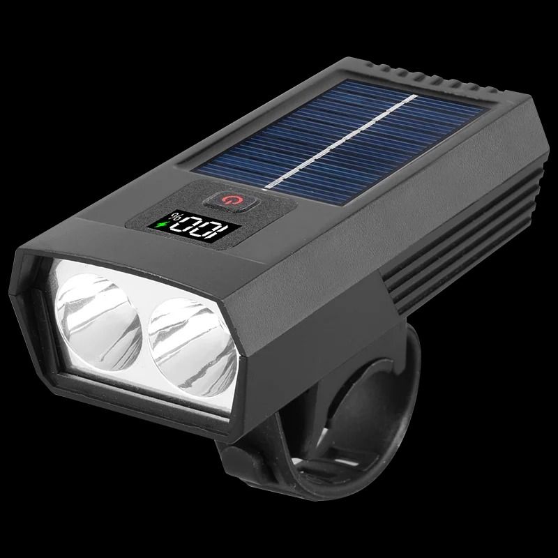 Multi Function Bicycle Headlight with Solar Charging and Digital Display