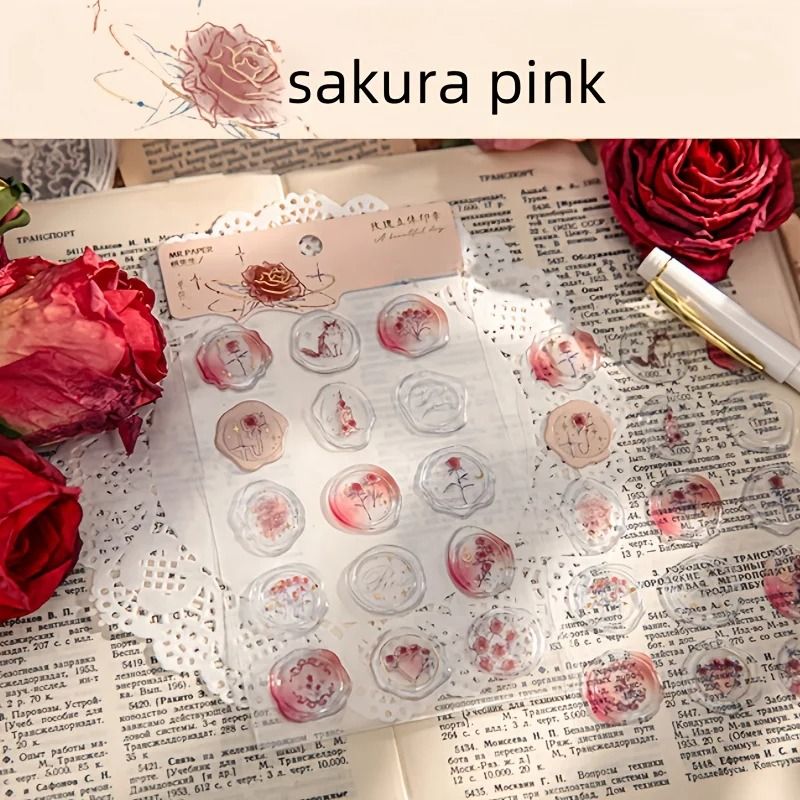 15 Piece Simulated Rose Wax Seal Sticker Set