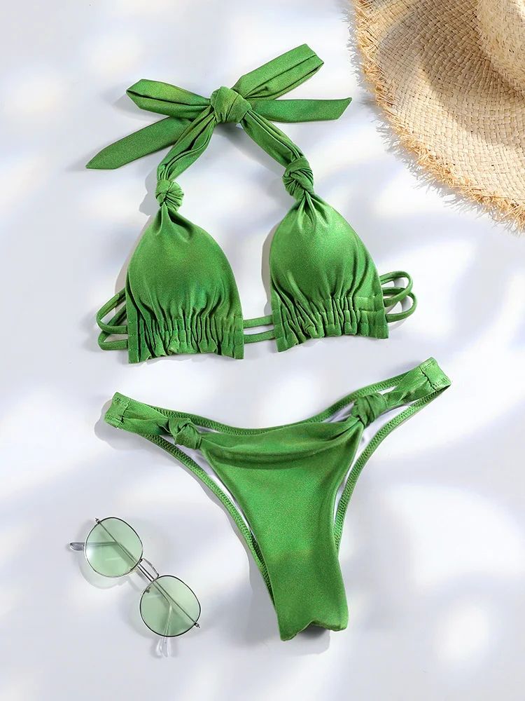 Triangle Tie Down Brazilian Push Up Bikini Set