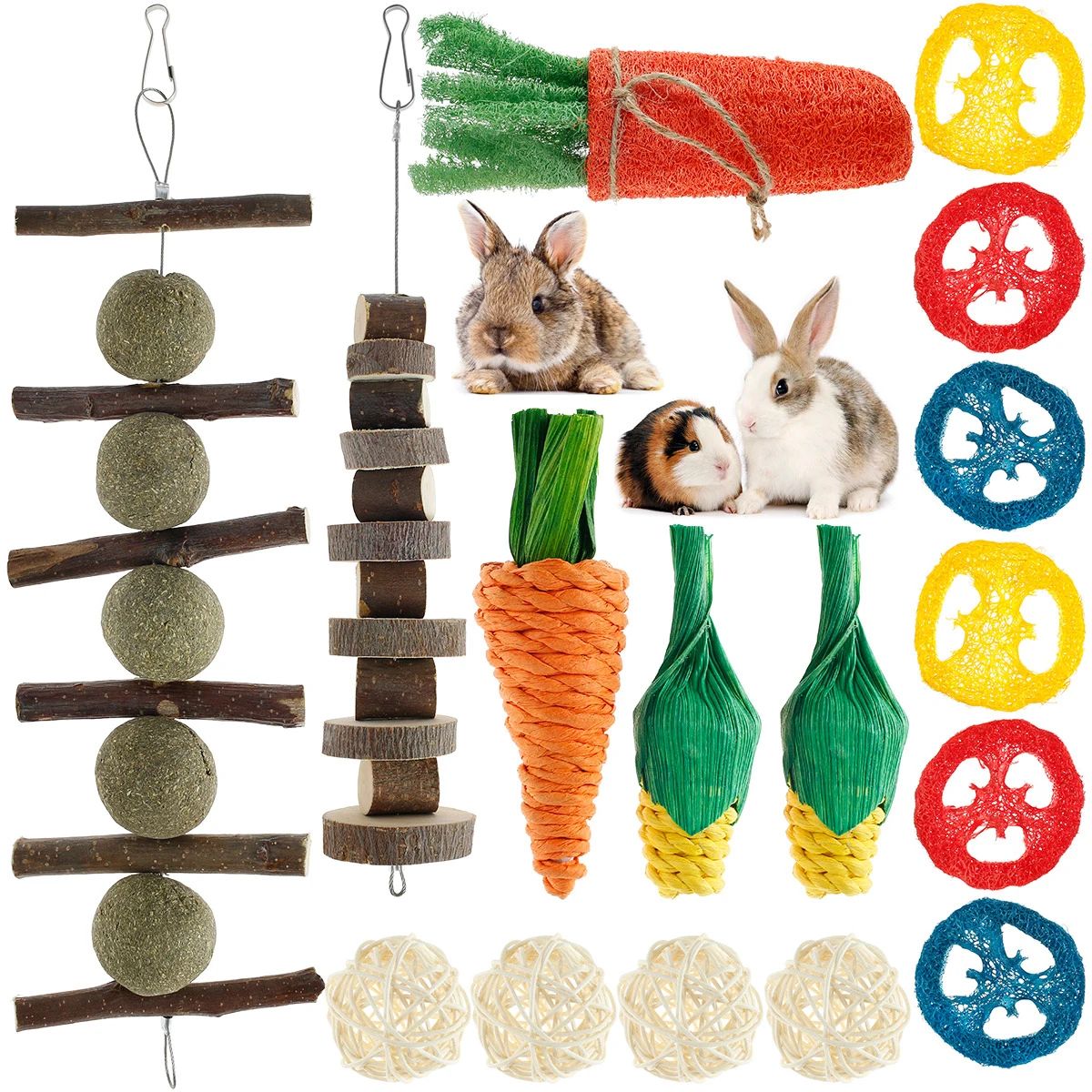 Natural Wooden Small Pet Chew Toy Set