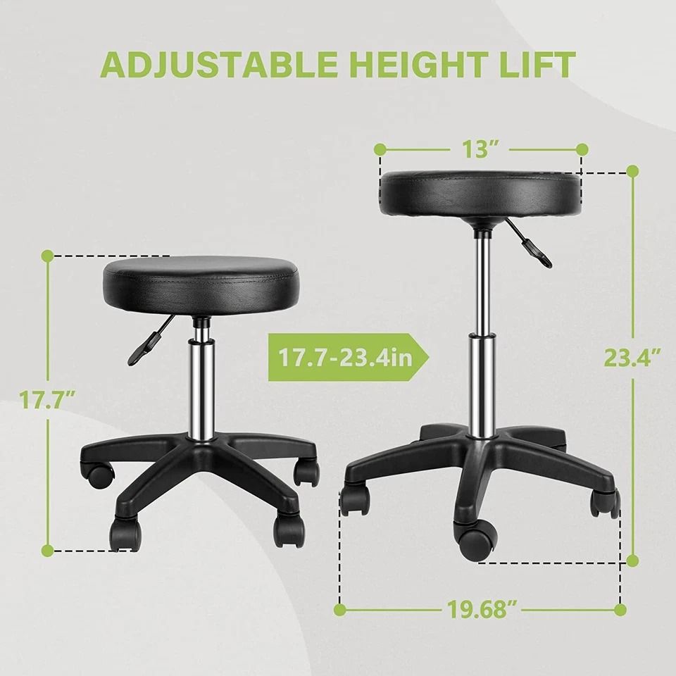 Adjustable Round Rolling Stool, Salon Swivel PU Leather Stool, Height Adjustable with Wheels, Smooth Casters