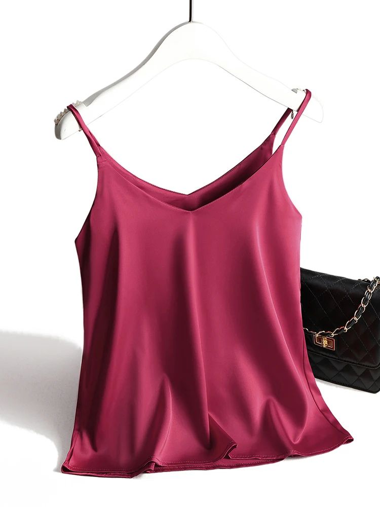 Women's Satin Silk Halter Cami – White Backless Spaghetti Strap Summer Top
