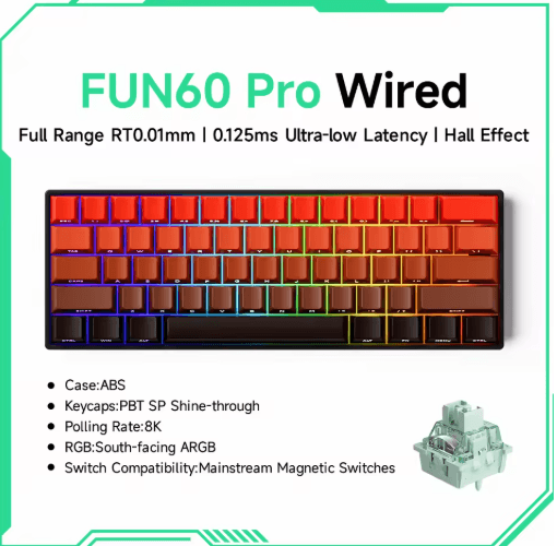 MONSGEEK FUN60 PRO & MAX HE Magnetic Switch 60% Wireless Gaming Keyboard with Rapid Trigger & 8K Polling