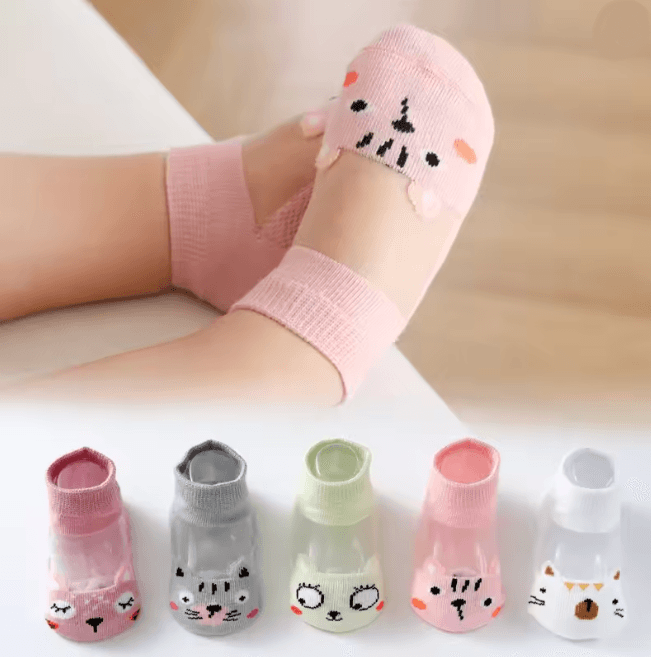 BreezeStep Summer Cotton Kids Socks 5 Pair Cartoon Mesh Set