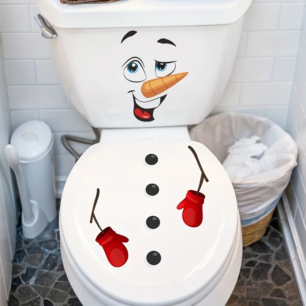 Christmas Snowman Toilet Lid Decal Waterproof Self Adhesive Bathroom Sticker
