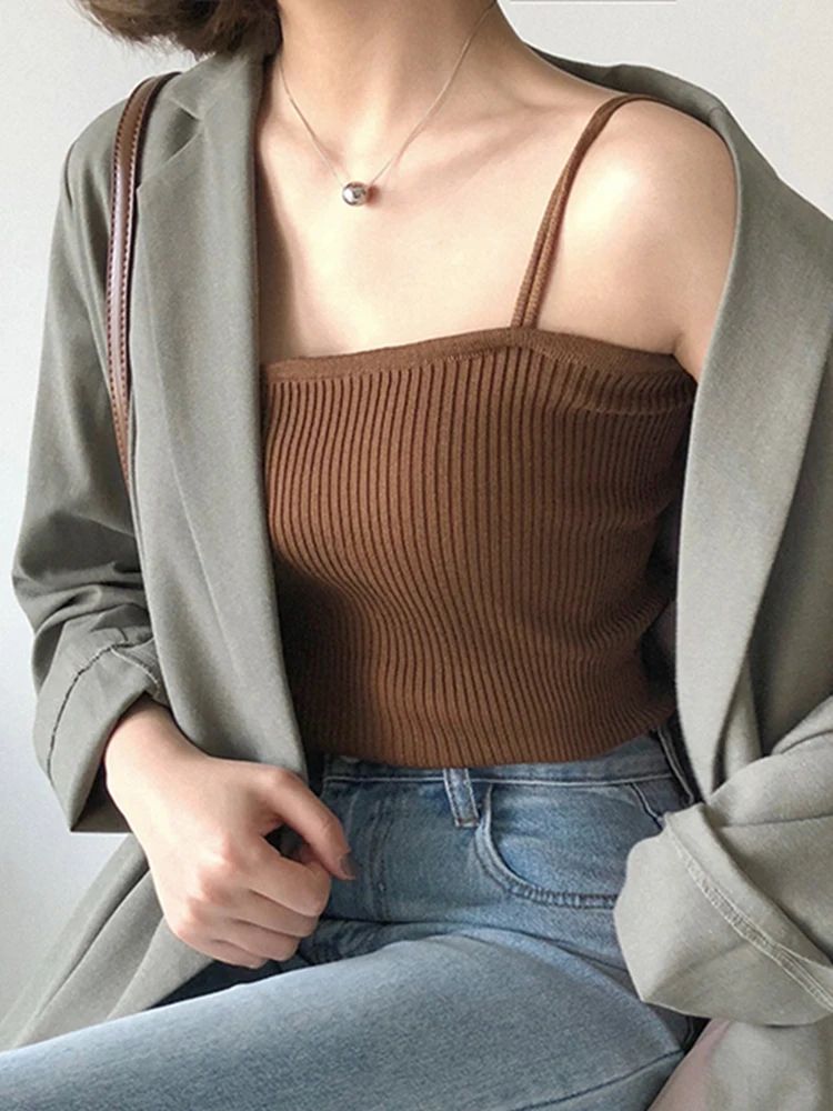 Women's Casual Halter Crop Top – Backless Slim Strap Summer Cami