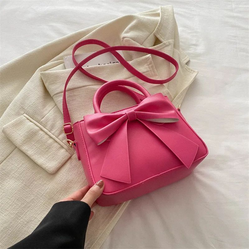 EleganceBow PU Leather Crossbody Handbag | Women's Chic Shoulder Bag with Gold Hardware & Detachable Strap