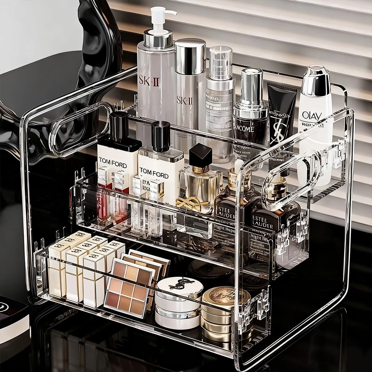 Nexus Prism Cascade | 3-Tier Transparent Acrylic Perfume & Cosmetic Display Shelf