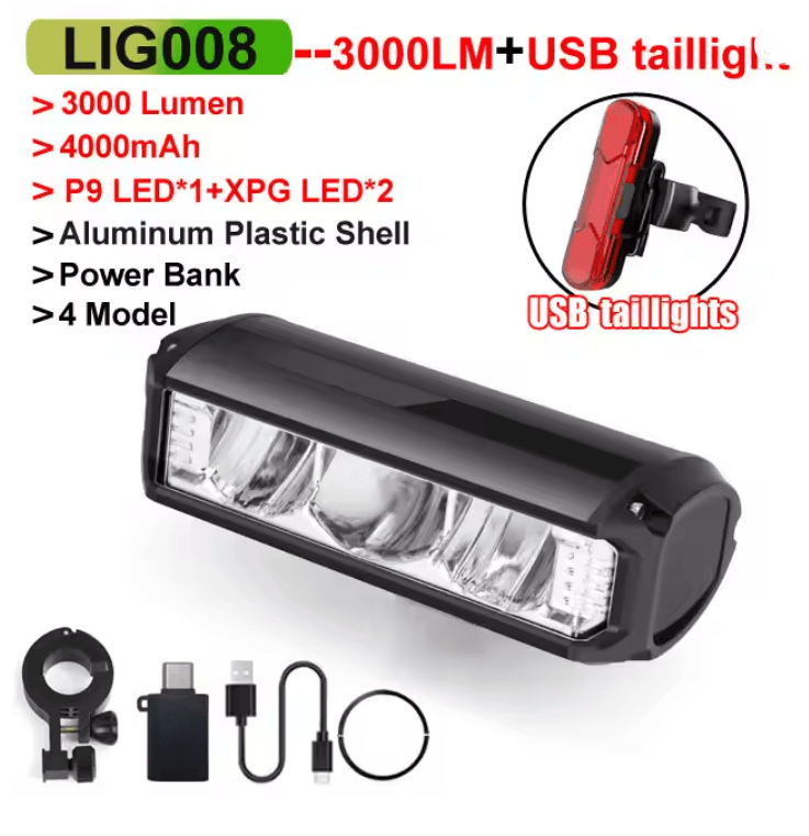 NEWBOLER 6000 Lumen Rechargeable Bicycle Light with 8000mAh Battery and Waterproof Design
