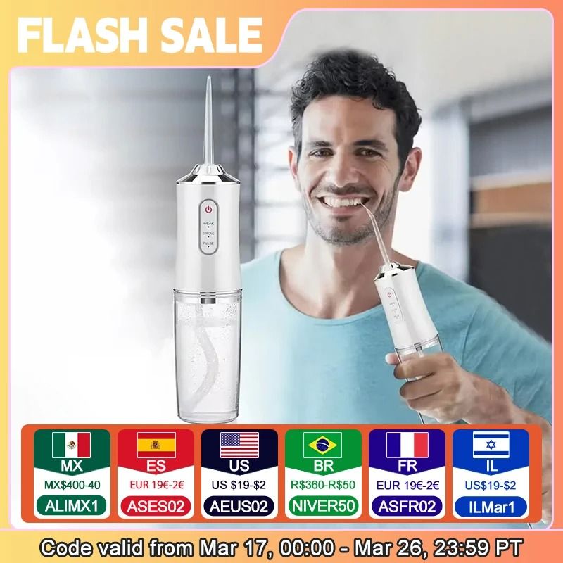 Portable Electric Water Flosser Rechargeable Dental Oral Irrigator with 4 Jets