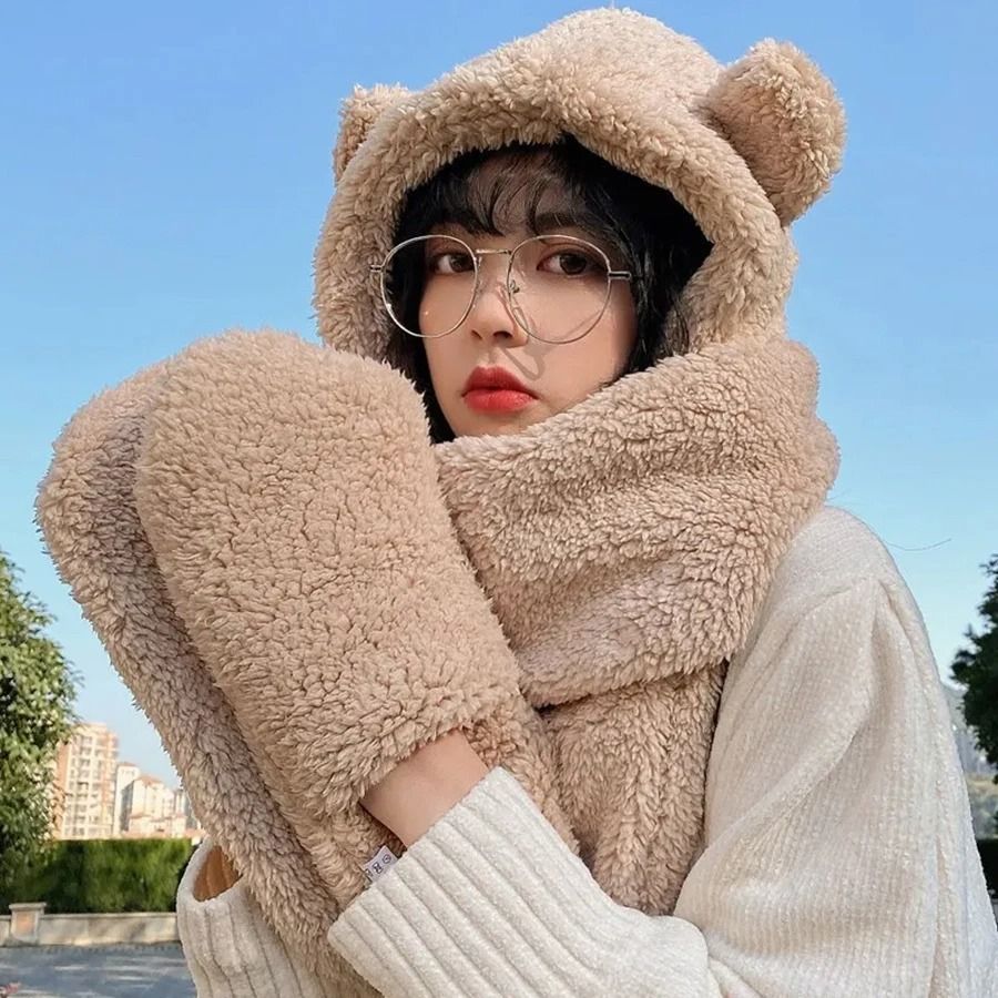 Kawaii Bear Ear 3-in-1 Winter Thermal Set