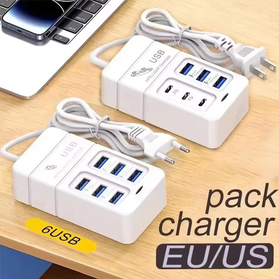 35W Multiport USB Fast Charger 6 Port Wall Adapter with Type C and USB Hub for EU US Plug