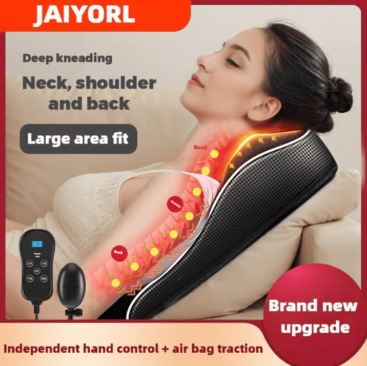 Electric Shiatsu Head, Neck and Cervical Traction Body Massager – Heated Vibration Car and Home Back Pillow