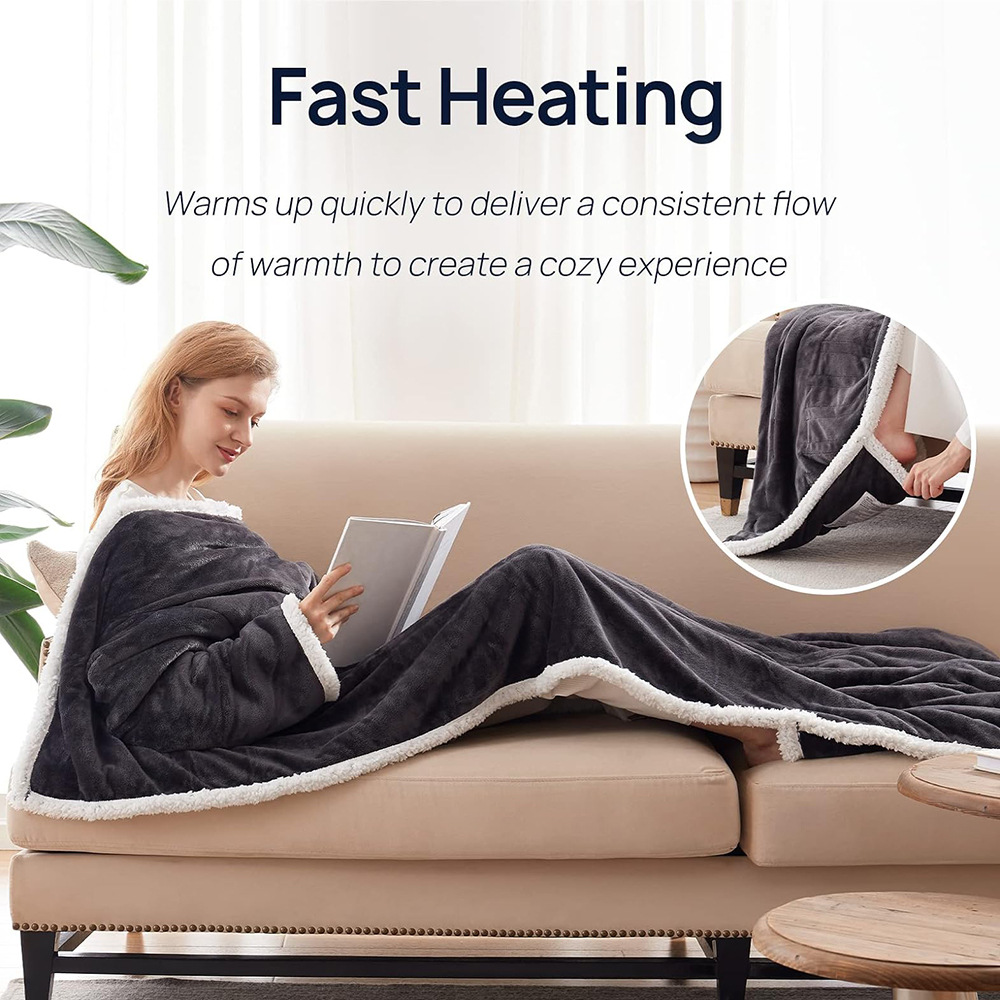 Soft Warm Cozy Throw Blanket Reversible Flannel TV Blanket Plush Fabric with Front Pocket for Sofa Bed
