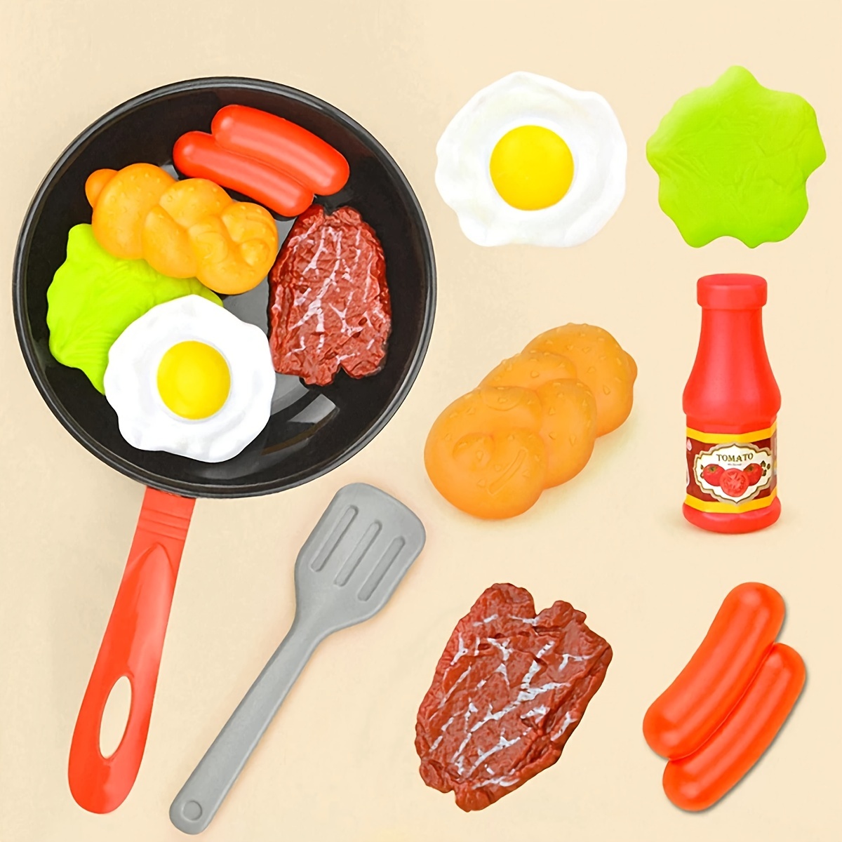 Children Kitchen Food Toys, Simulation Cookware Game Set, Pretend Play Pot, Steak, Vegetable, Bread, Hot Dog, Kids Gift
