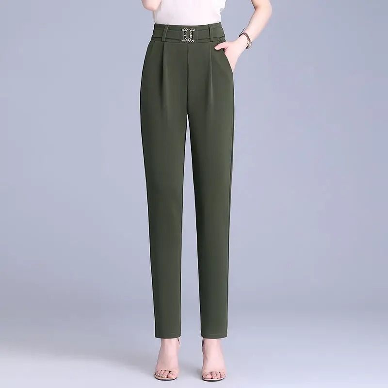 High-Waisted Small-Foot Suit Pants Women Stretch-Slim All-Match Draped Slim-Fitting Trousers