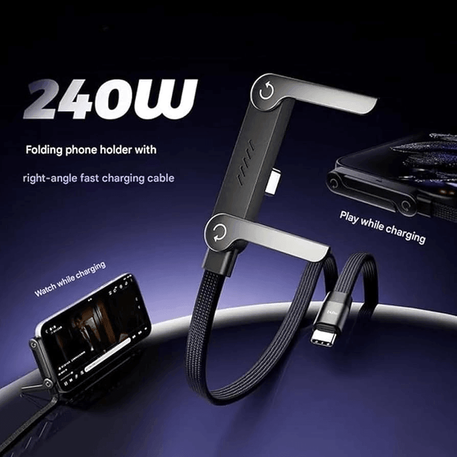 240W Fast Charging Cable with Foldable Phone Holder 2 in 1 Stand