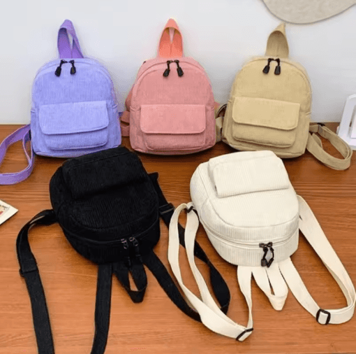 Corduroy Mini Backpack for Girls Lightweight Casual Travel and School Rucksack