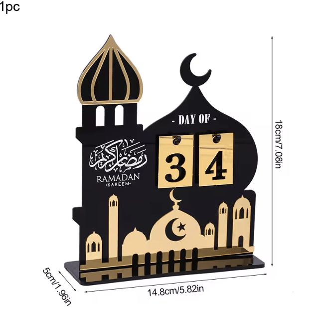 Black & Gold Ramadan Countdown Calendar Acrylic Eid Mubarak Decor with Replaceable Numbers